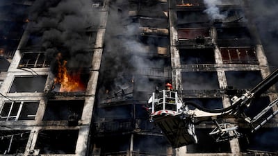 Two people were killed as a series of powerful explosions rocked residential districts in Kyiv just hours before talks between Ukraine and Russia were set to resume. AFP