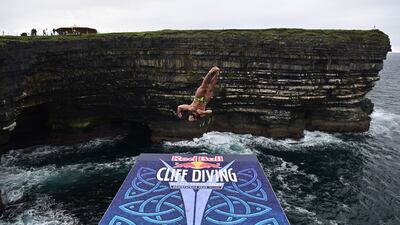 Catalin Preda of Romania during the Red Bull Cliff Diving World Series at Downpatrick Head, Ireland, on Saturday, September 11. Getty