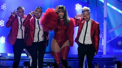 Jennifer Lopez, third from left, performs at the Billboard Music Awards at the MGM Grand Garden Arena. Chris Pizzello / Invision / AP