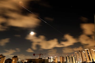 Rocket trails in the sky above Netanya, Israel, shortly after the US-Iran ceasefire was announced. AFP