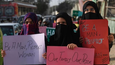 Pakistani women hold a rally in Karachi on March 6, 2020 ahead of International Women's Day. AFP