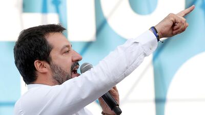 Matteo Salvini speaks during an anti-government demonstration in Rome on Tuesday. Reuters