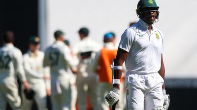 South Africa's Kagiso Rabada walks from the field after he was dismissed by Australia's Cameron Green. AP