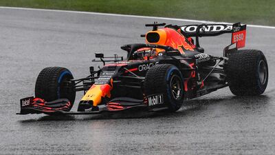 Red Bull's Max Verstappen drives behind the safety car. AFP
