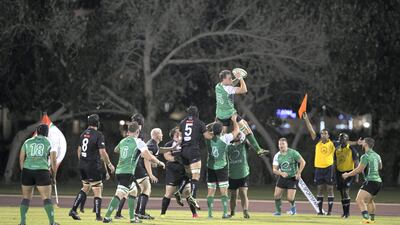 Dubai Sports City Eagles, in green, played hard Dubai Exiles, one of the more established sides in the UAE. Reem Mohammed / The National
