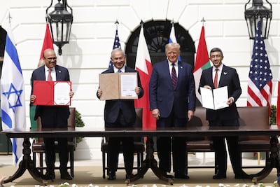 The original signatories to the Abraham Accords at the White House in 2020. Bloomberg