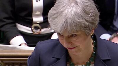 Britain's Prime Minister Theresa May speaks in Parliament after MPs voted to avoid a no-deal Brexit. Reuters TV via Reuters