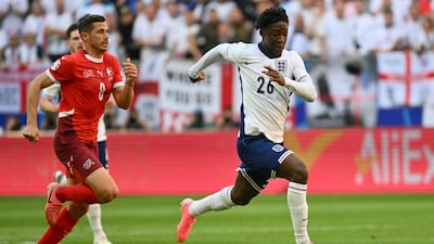 Along with Saka, the best player in first half. Showed good defensive work to stop an early Swiss attack. Saw 15th-minute shot blocked. Strong, confident, let the ball run ahead of him and past opponents. Less influential in the second. AFP