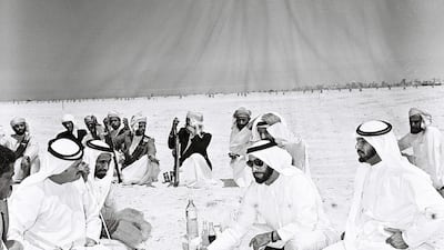 Abu Dhabi, UAE. 1979. Sheikh Zayed inspecting the breakwater in Abu Dhabi. Courtesy Al Ittihad
