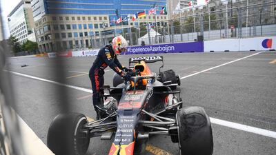 Red Bull's Max Verstappen after crashing. AFP