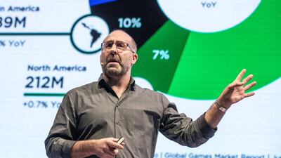 Jason Della Rocca speaking during the World Conference on Creative Economy at Expo 2020's Dubai Exhibition Centre. Victor Besa / The National