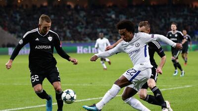 Willian puts in a cross during Chelsea's Uefa Champions League match against Qarabag. Francois Nel / Getty Images