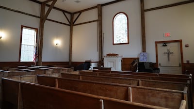 The interior of the Old Indian Meeting House in Mashpee, Massachusetts. The building dates back to the 1680s. Willy Lowry / The National