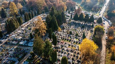A picture taken with a drone shows the Zasanski Cemetery on All Saints' Day in Przemysl, south-eastern Poland. On this day, people all over Poland visit the graves of loved ones. EPA