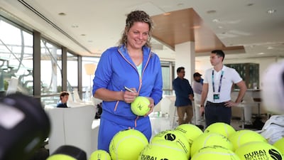 Kim Clijsters signs autographs ahead of the Dubai Duty Free Tennis Championships. Getty