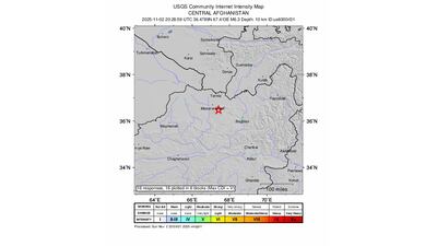 This United States Geological Survey shakemap shows the location of the 6.3-magnitude quake. EPA