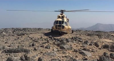 A rescue helicopter in Wadi Naqab, Ras Al Khaimah. The latest rescue took place in the wadi.