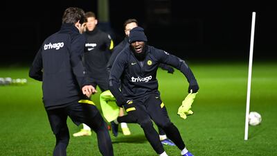 Romelu Lukaku takes part in the session.
