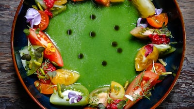 A dish from DIFC restaurant Boca using De Haan's edible flowers. Photo: Mary Anne de Haan