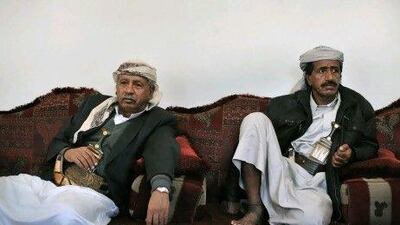 Mufarih Bahaibih, left, a tribal leader from Marib, is one of many leaders which Abdrabu Mansur Hadi, the new Yemen president, must deal with in stabilising the country.