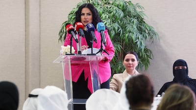 Candidate Wedad Habib takes the stage. AFP