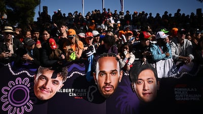 Fans wait for F1 drivers to arrive at the Albert Park Grand Prix Circuit in Melbourne, Australia, 21 March 2024. The 2024 Australia Formula 1 Grand Prix is held on 24 March. EPA / JOEL CARRETT AUSTRALIA AND NEW ZEALAND OUT