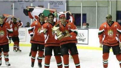 UAEs players celebrate winning the Challenge Cup of Asia in India.