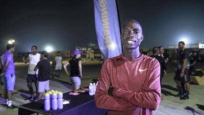 Marius Kipserem prepares for marathon training with members of the public. Victor Besa / The National