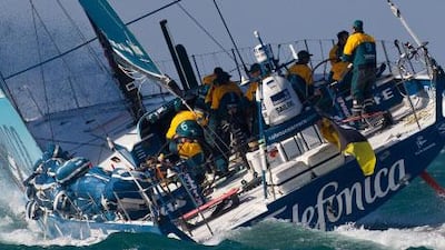 Winds off Abu Dhabi's Corniche on Tuesday were not like what Telefonica found at the start of Leg 2 from Cape Town, South Africa, above.