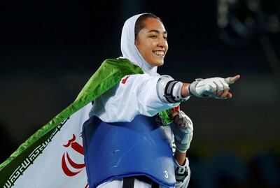 Kimia Alizadeh celebrates after winning bronze in 2016. Reuters