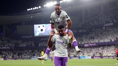 Houssine Rahimi after scoring Al Ain's first goal in their 4-0 Asian Champions League Elite win over Al Nassr at Hazza bin Zayed Stadium. Chris Whiteoak / The National