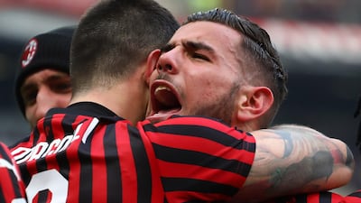 Theo Hernandez celebrates scoring AC Milan's second goal. Getty Images