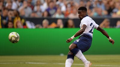 Tottenham's Serge Aurier takes a shot on goal. Reuters