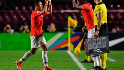 Chile's Alexis Sanchez is substituted by Chile's Junior Fernandes. AFP