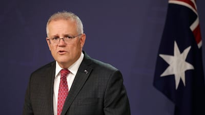File photo of Australian Prime Minister Scott Morrison commenting at a press conference in Sydney last month. AP