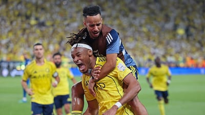 Nassr defender Mohamed Simakan celebrates after scoring in the 37th minute. AFP