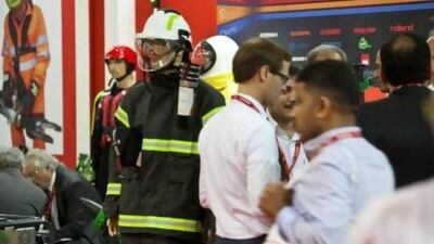 Small surveillance drones and fire-retardant ensembles were among the exhibits at the Intersec expo, held in Dubai last week. Antonie Robertson / The National
