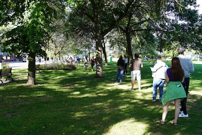 Voters queue in Toronto, Ontario, waiting to cast their ballots in the federal election. Willy Lowry / The National