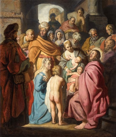 Rembrandt’s Let The Little Children Come Unto Me, painted around 1627, has been restored after later additions were removed. Photo: Sotheby’s