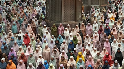 Indonesian Muslims during taraweeh prayer at Istiqlal Mosque in Jakarta, Indonesia. AP
