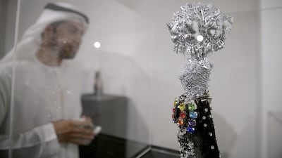‘Sinful Queen’, a custom-designed miniature mannequin, by Noorah Ramah, a mixed-media artist, on display at the Ghaf Gallery in Abu Dhabi.