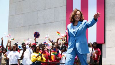 US Vice President Kamala Harris arrives at an event in Black Star Square, Accra, during her visit to Ghana. AFP