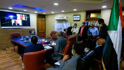 Sudan's Minister of Irrigation and Water Resources Yasir Mohamed holds online negotiations with Egyptian and Ethiopian representatives over the Grand Ethiopian Renaissance Dam on June 9, 2020. AFP