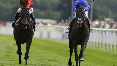 Frankie Dettori rides Blue Bunting to win The Darley Yorkshire Oaks.