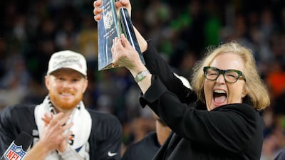 Seattle Seahawks owner Jody Allen celebrates with the Vince Lombardi Trophy. Reuters