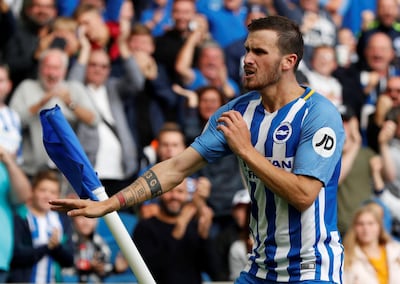 Brighton's Pascal Gross celebrates scoring against West Brom. John Sibley / Reuters