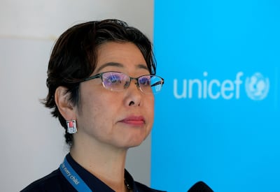Unicef Lebanon Representative Yukie Mokuo attends a news conference in Beirut. Photo: Reuters