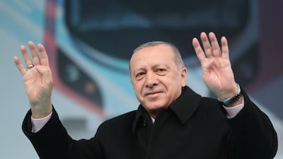 epa07431174 Turkish President Recep Tayyip Erdogan attends a local election rally of his Justice and Development Party (AK Party) and an opening ceremony of Gebze-Halkali suburban train line in Istanbul, Turkey, 12 March 2019. The Gebze-Halkali suburban line is 76-kelometer- long and it will take 115 minutes to pass through the Eurasia tunnel. Local elections in Turkey's capital and the country's overall 81 provinces are scheduled for 31 March 2019. EPA/ERDEM SAHIN