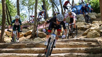 Tom Pidcock in action during the men's cross-country mountain bike race. AFP