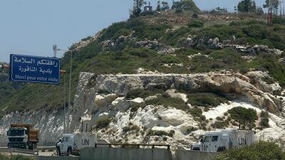 UN peacekeeping vehicles patrol Naqura. AFP